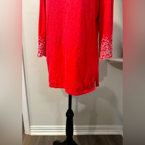 Talbots Embroidered Red/orange Boho Peasant Tunic Top Size Medium - Picture 2 of 10